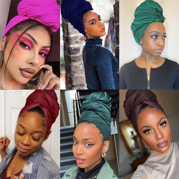 4 Pack African Turbans Head Wraps Jersey for Women Wraps Scarves main image 6